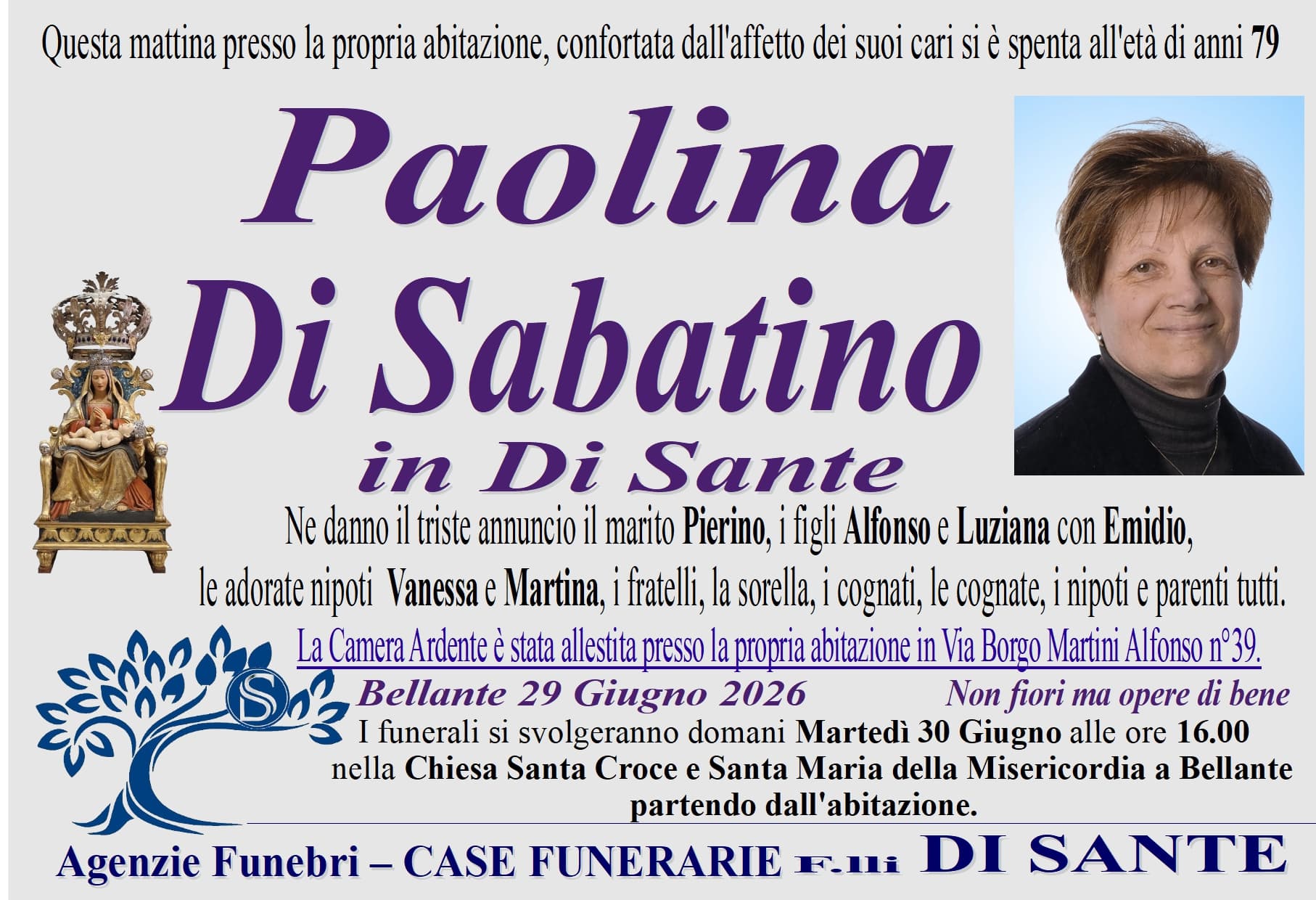 Necrologio di Paolina Di Sabatino In Di Sante
