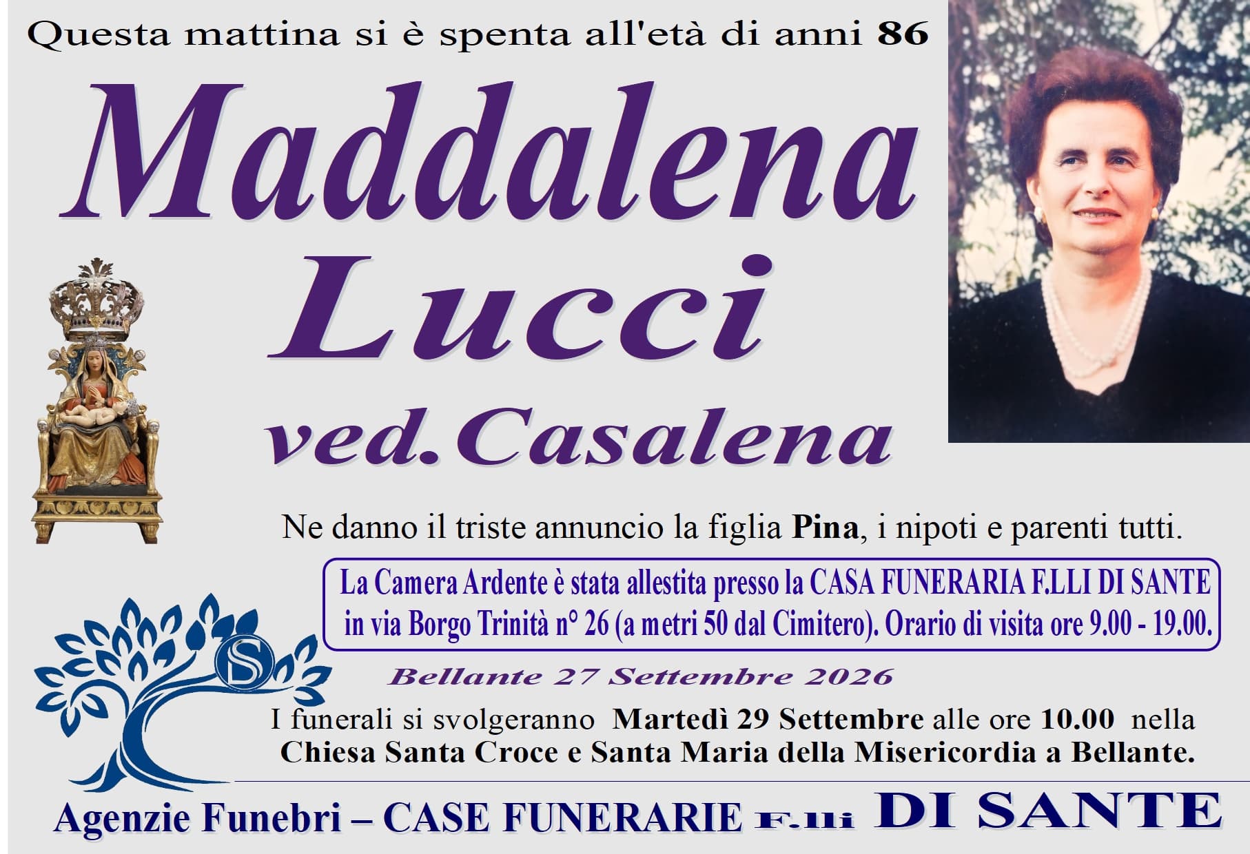 Necrologio di Maddalena Lucci