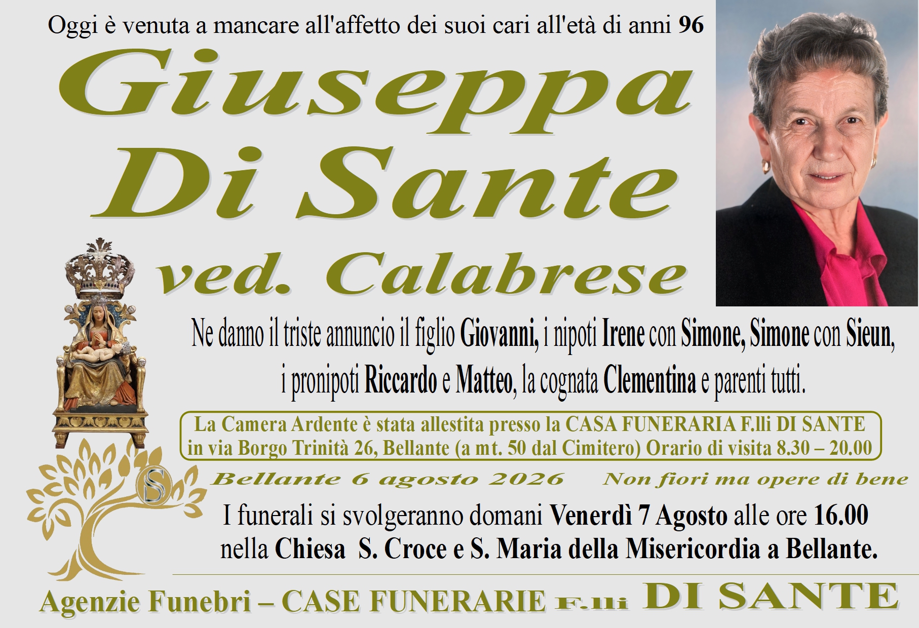 Necrologio di Giuseppa Di Sante